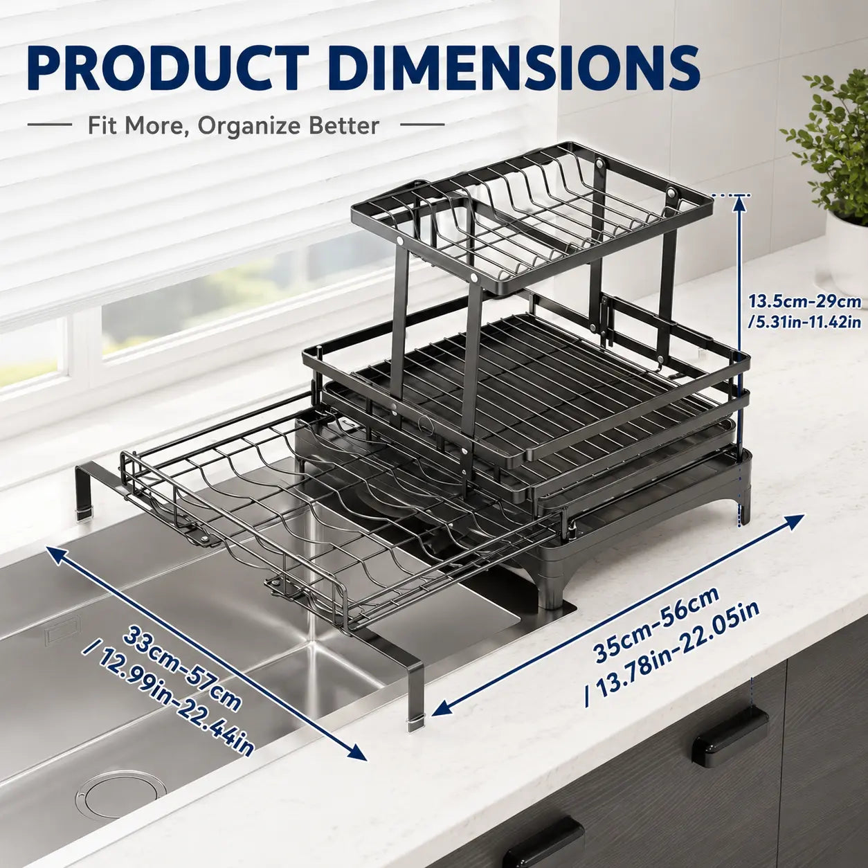 【Summer Deals】 Foldable over Sink Dish Drying Rack Pull-Out 2-Tier Dish Drainer with Utensil Holder Space Saving Kitchen Organizer for Small Kitchens
