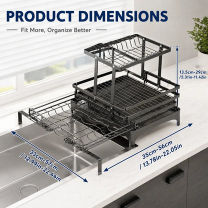 【Summer Deals】 Foldable over Sink Dish Drying Rack Pull-Out 2-Tier Dish Drainer with Utensil Holder Space Saving Kitchen Organizer for Small Kitchens