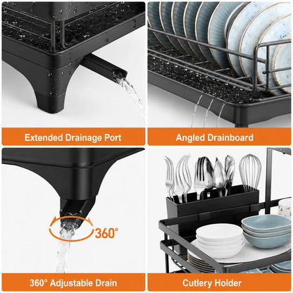 【Summer Deals】 Foldable over Sink Dish Drying Rack Pull-Out 2-Tier Dish Drainer with Utensil Holder Space Saving Kitchen Organizer for Small Kitchens