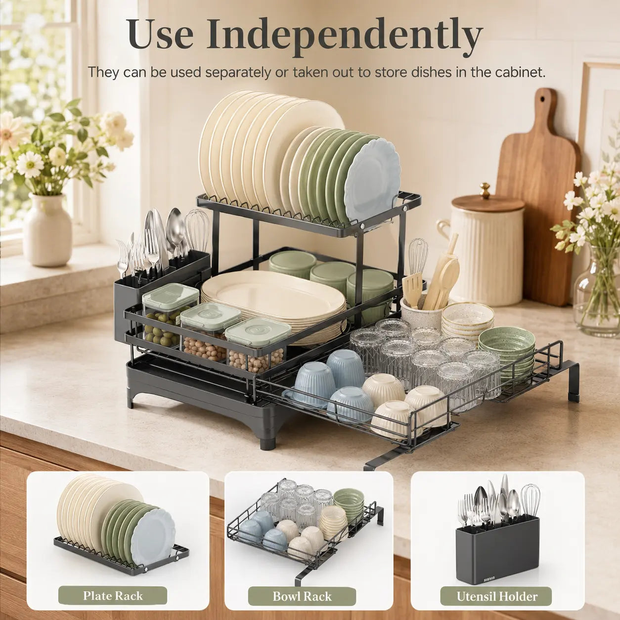 【Summer Deals】 Foldable over Sink Dish Drying Rack Pull-Out 2-Tier Dish Drainer with Utensil Holder Space Saving Kitchen Organizer for Small Kitchens